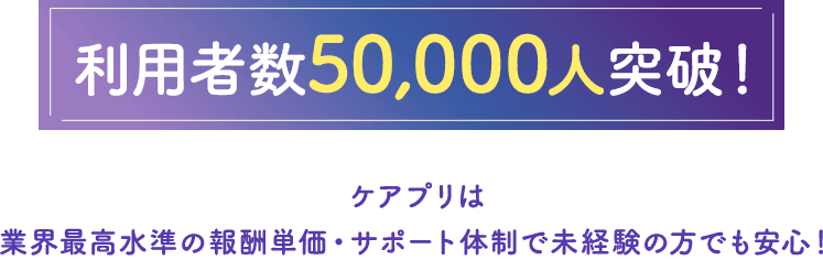 利用者数50000人突破！ケアプリは業界最高水準の報酬単価・サポート体制で未経験の方でも安心！