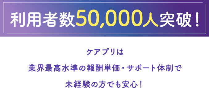 利用者数50000人突破！ケアプリは業界最高水準の報酬単価・サポート体制で未経験の方でも安心！